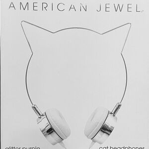 Cat Ear Headphones *New* Silver & Purple Glitter, Volume Control  (Corded/Jack)